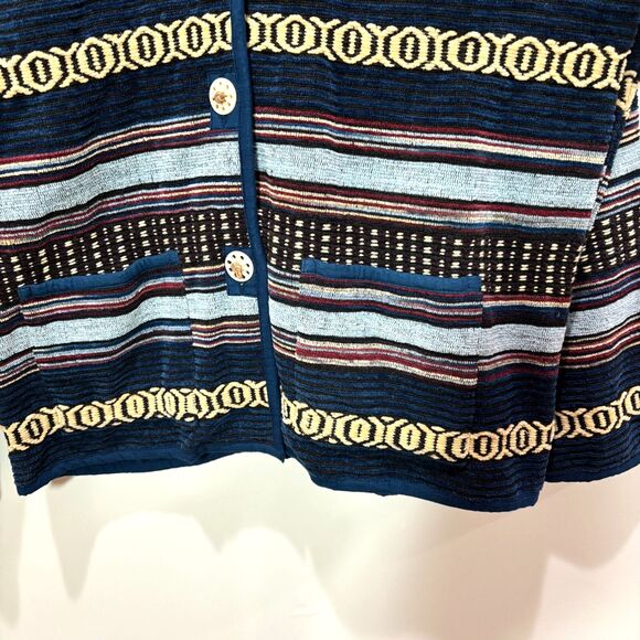 VTG Flashback Blue Aztec Blazer Jacket Western Cotton  Striped Tapestry Women M - Picture 4 of 9